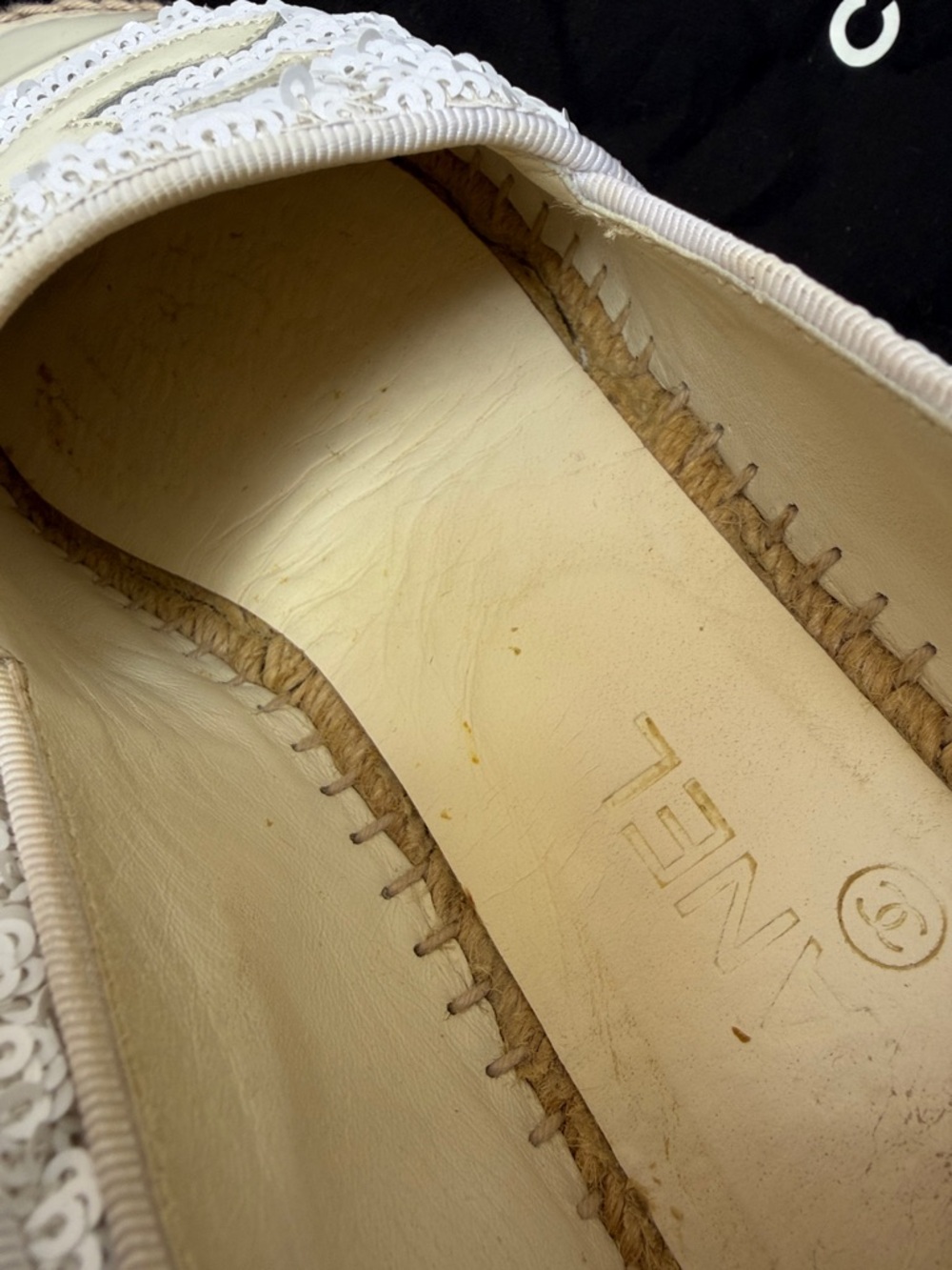 CHANEL Cream and White Sequined Espadrille Flats - Picture 7 of 14